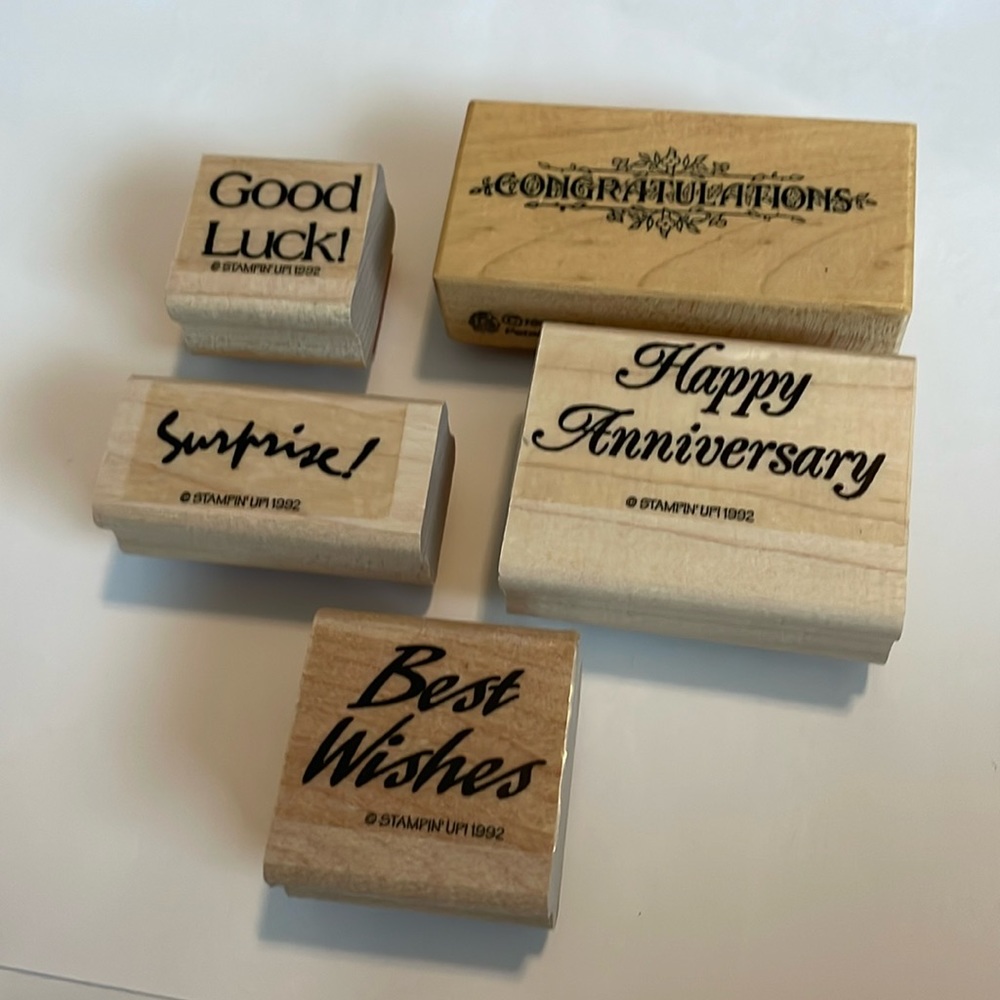 Set of 5 Greeting Card stamp Sayings, Congratulations, Happy Anniversary